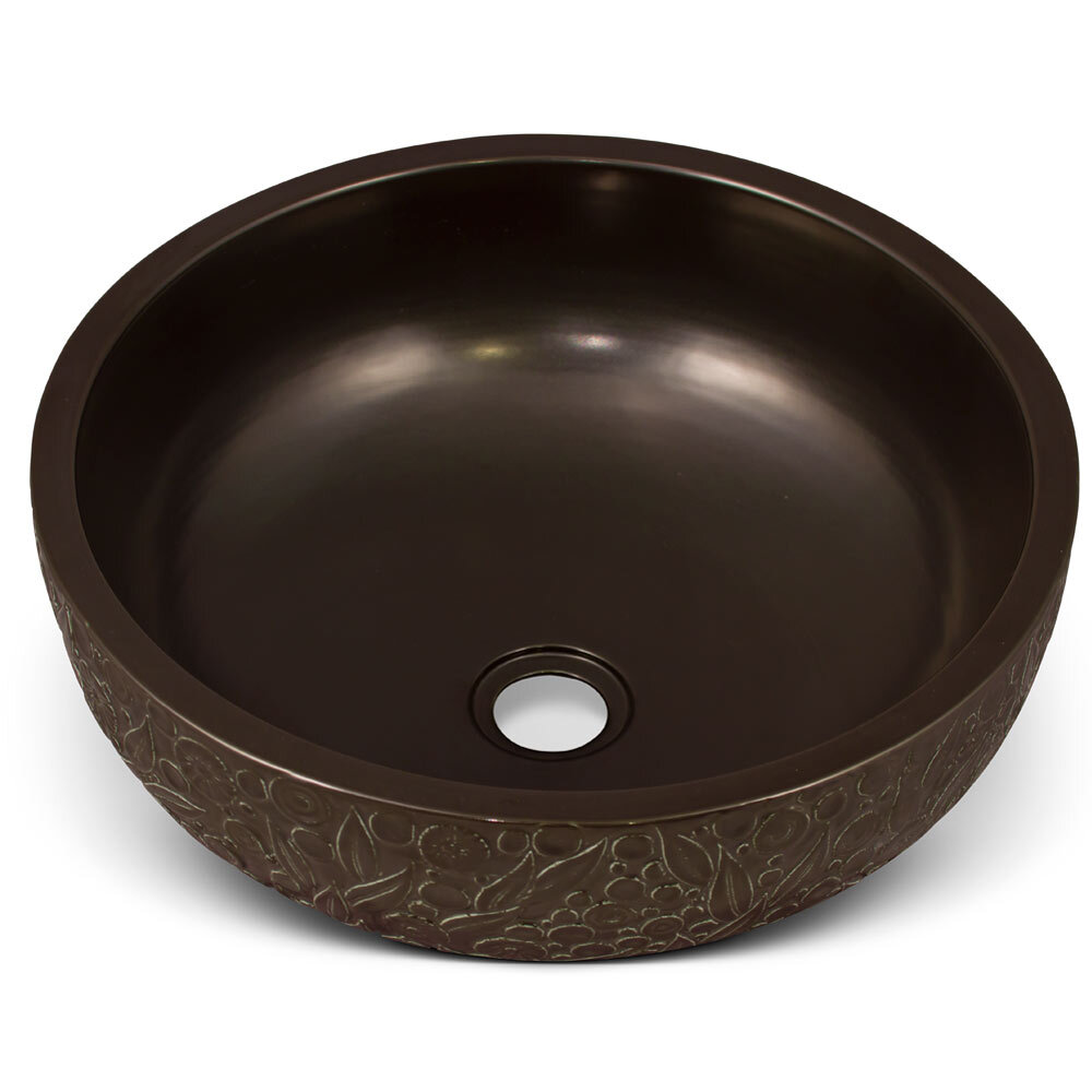US Seller – 16in Black Floral Motif Oriental Porcelain Basin