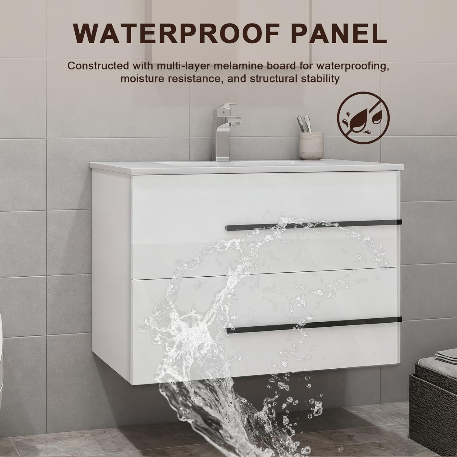 30 inch Floating Bathroom Vanity with Sink, Space Saving Fluted Design