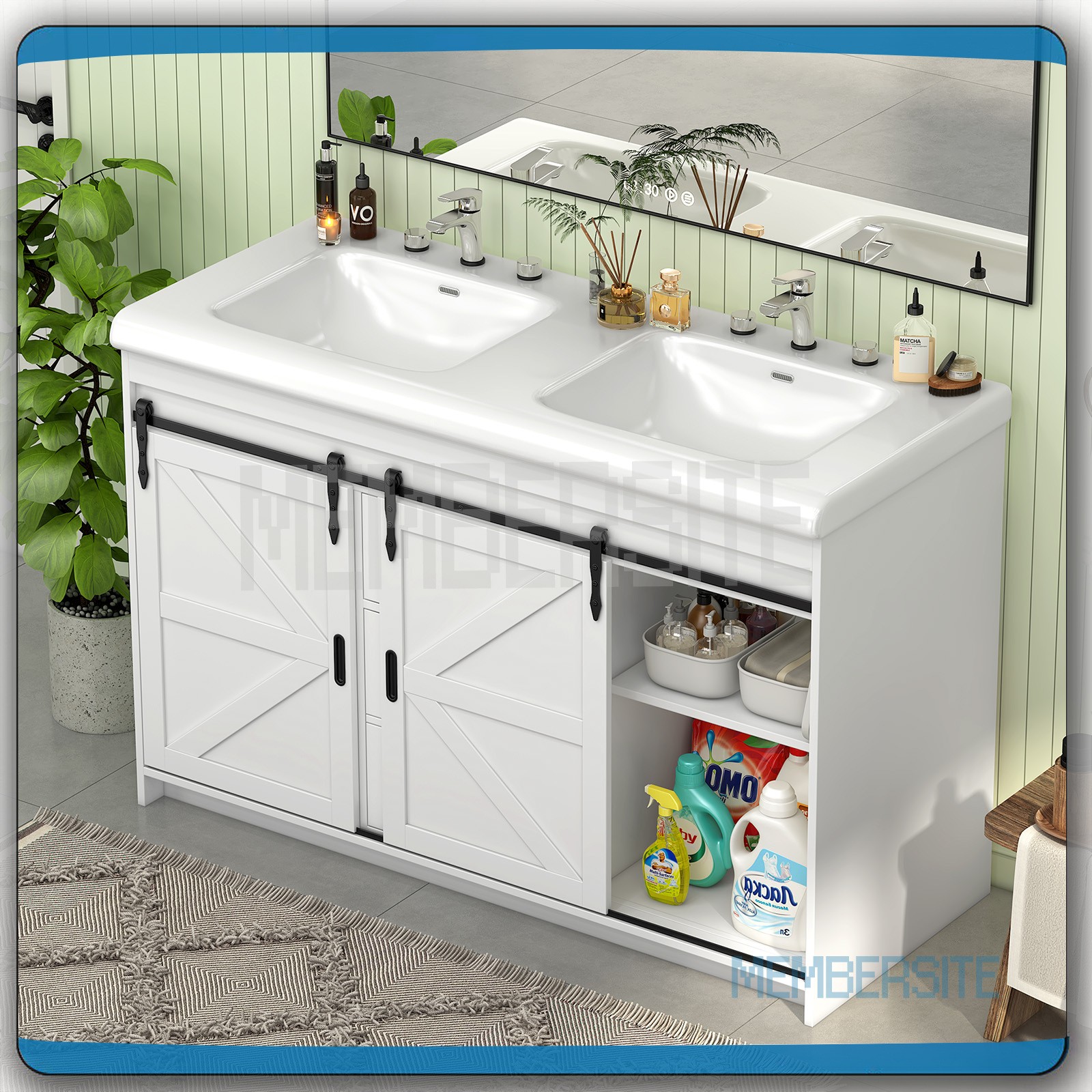 Bathroom Vanity Cabinet ,47.3″ Ceramic Sink ,Bathroom Vanity and 2 Sliding Doors