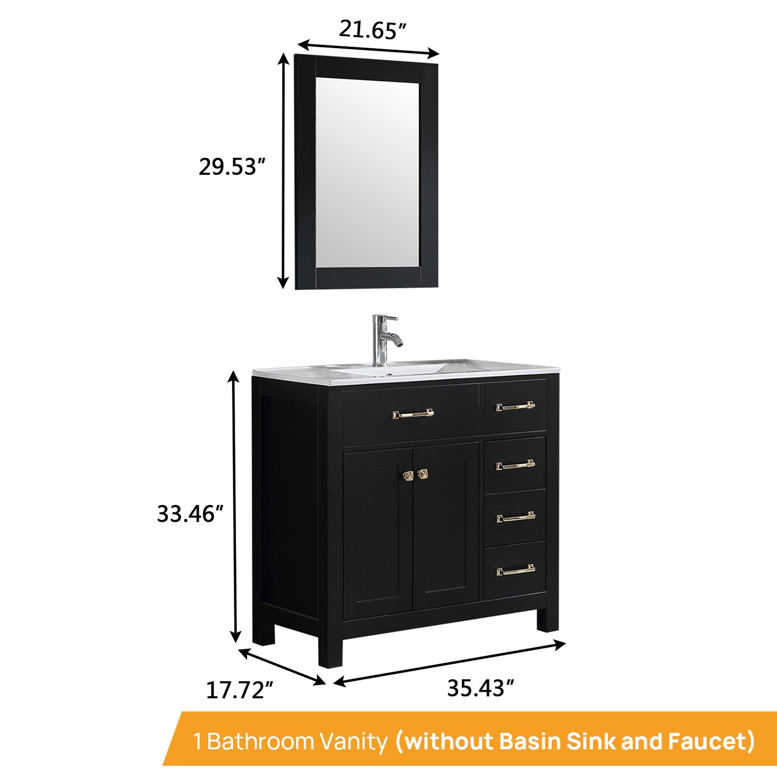 36 Inch Bathroom Vanity w/Mirror, Matte-finish Cabinet Base No Sink Included