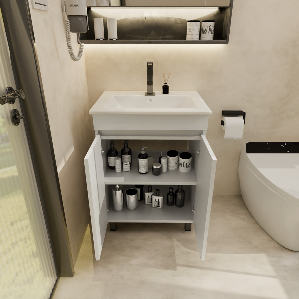 Freestanding Bathroom Vanity with Sink Beige+White Ceramic Vanity Cabinet