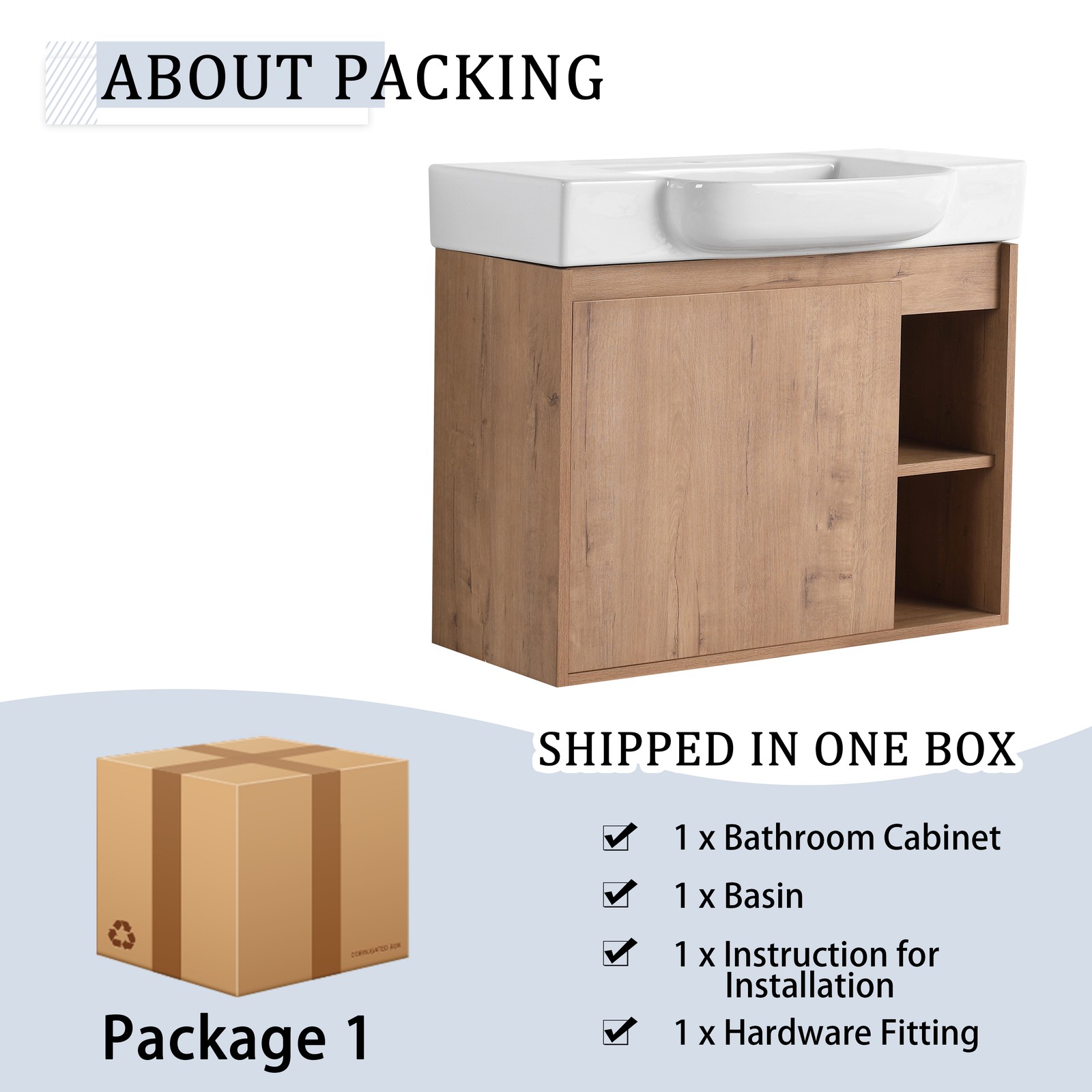 28 Inch Wall Mount Bathroom Vanity White Ceramic Sink Soft Close Door