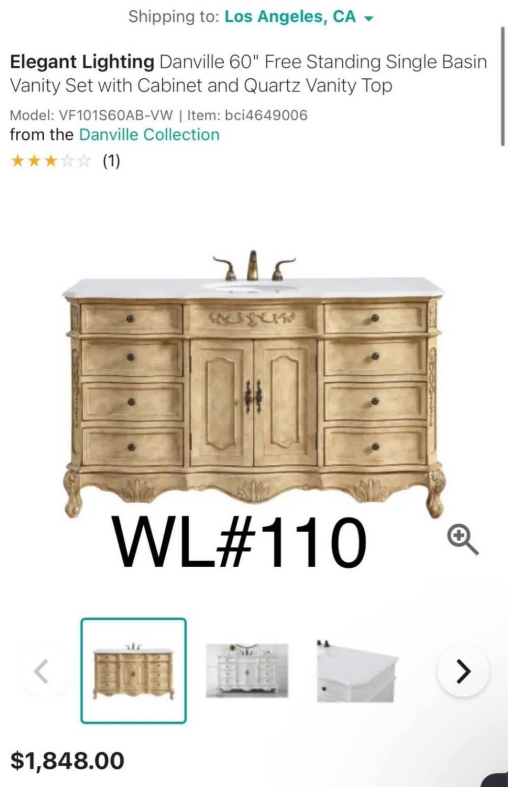 ✨️ Elegant Decor Home Furnishing 60-in Antique Beige Undermount 1 Sink Bathroom