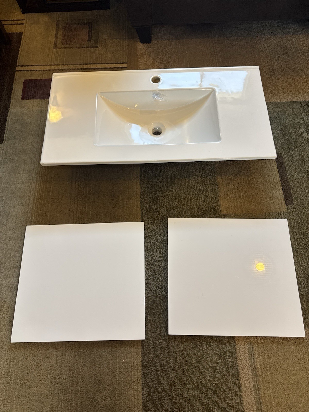 36-Inch Wall-Mounted Vanity, Glossy White, Ceramic Sink, 2 Drawers