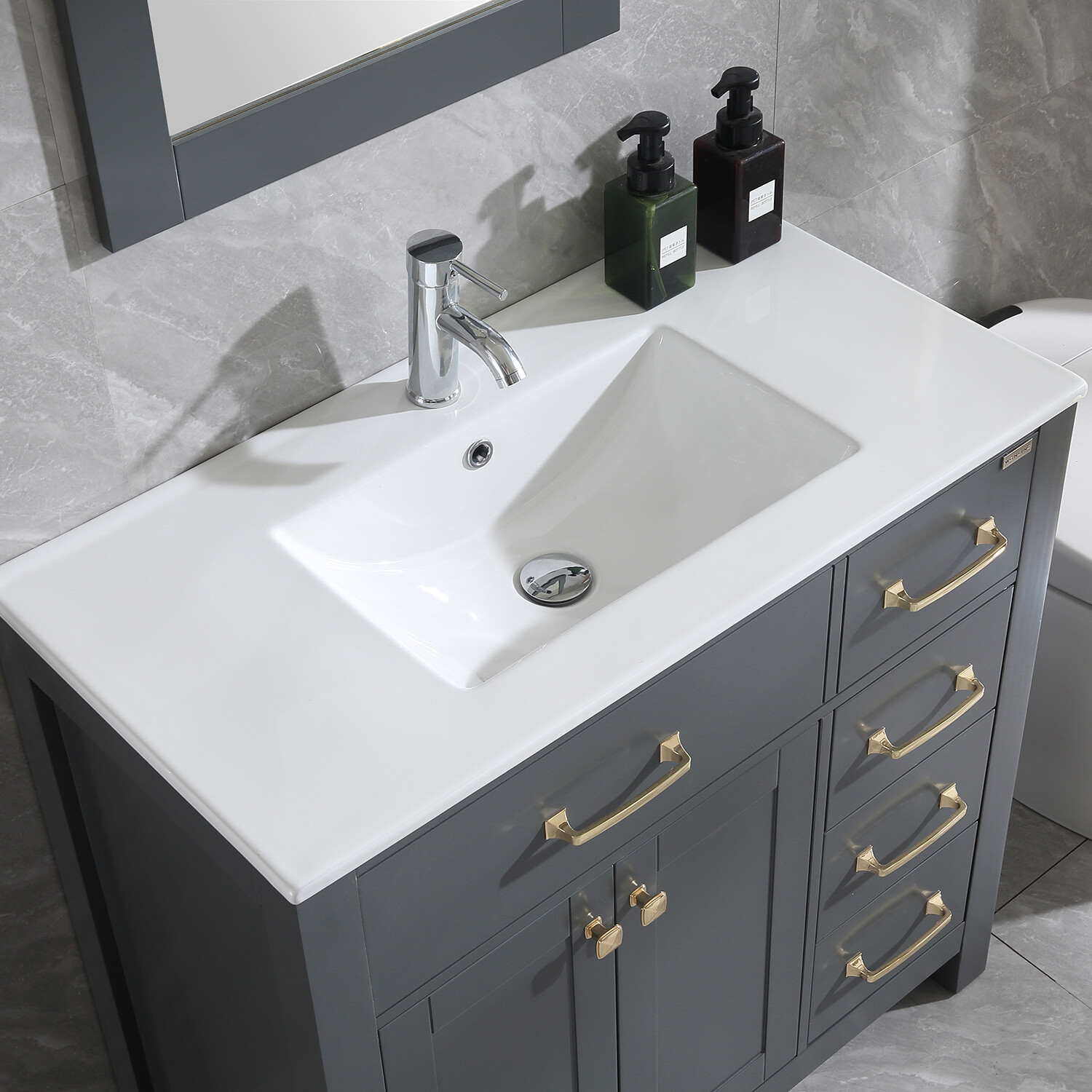 Wonline 36″ Bathroom Vanity Gray Cabinet & Ceramic Vessel Sink Shaker Vanity Set