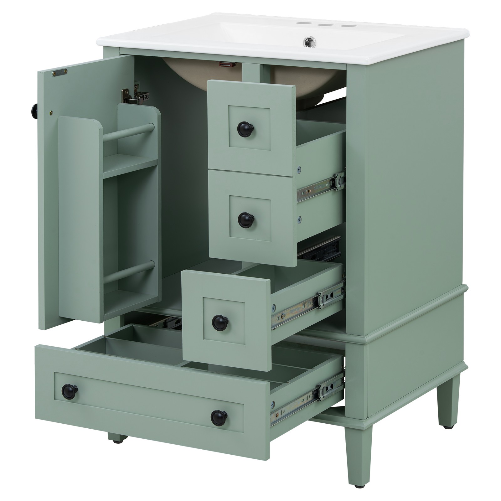 24″ Wood Bathroom Vanity Storage Cabinet with Ceramic Sink & Soft-Close Drawers