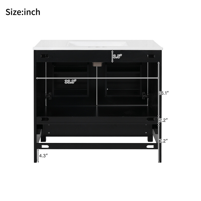 36″ Black Bathroom Vanity with Ceramic Sink Bathroom Cabinet with Ample Storage
