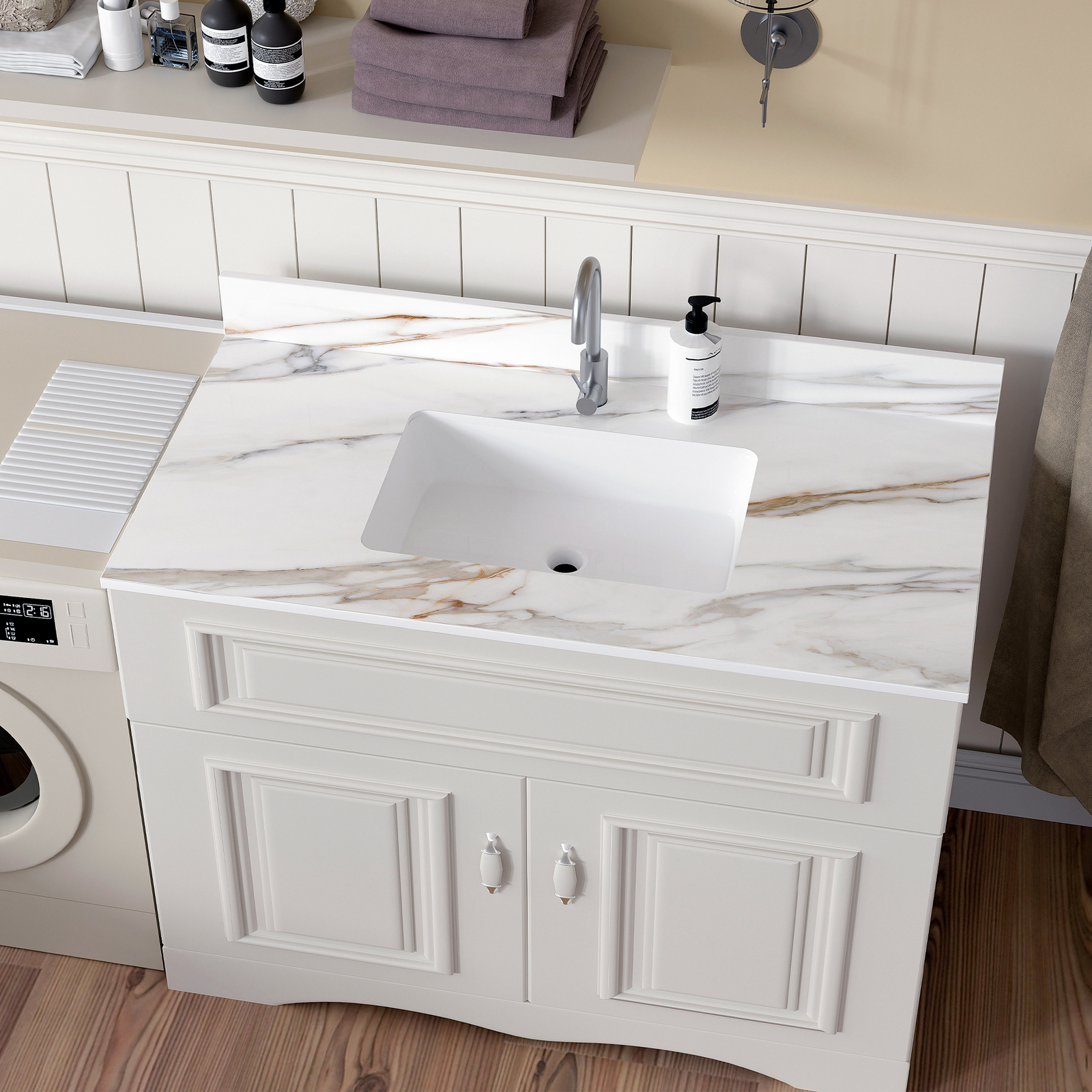 43 Inch Marble Vanity Top Sintered Stone Undermount Rectangular Sink +Backsplash
