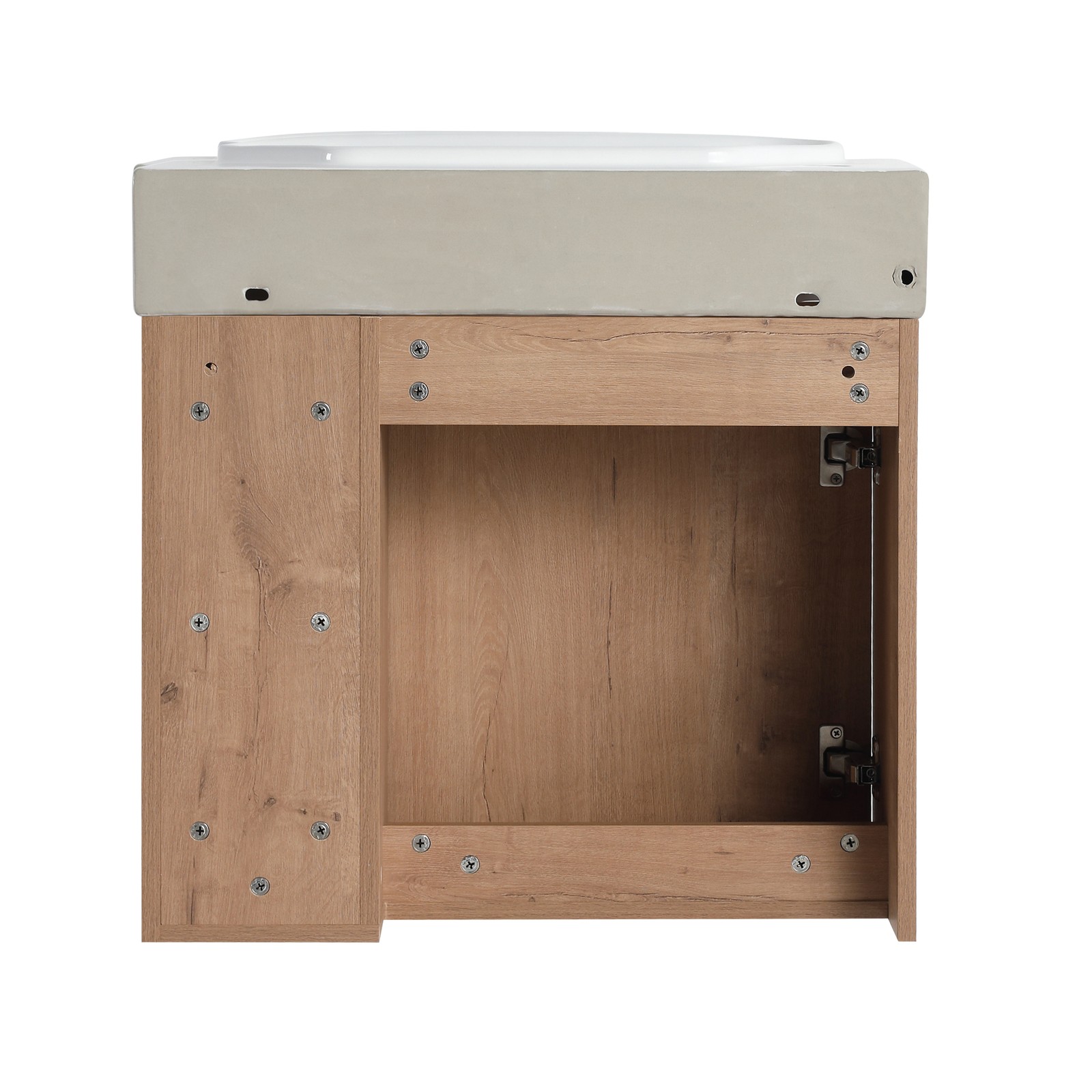 24in Plywood Wall-Mounted Bathroom Vanity W/ Ceramic Sink Basin Door Shelf Oak