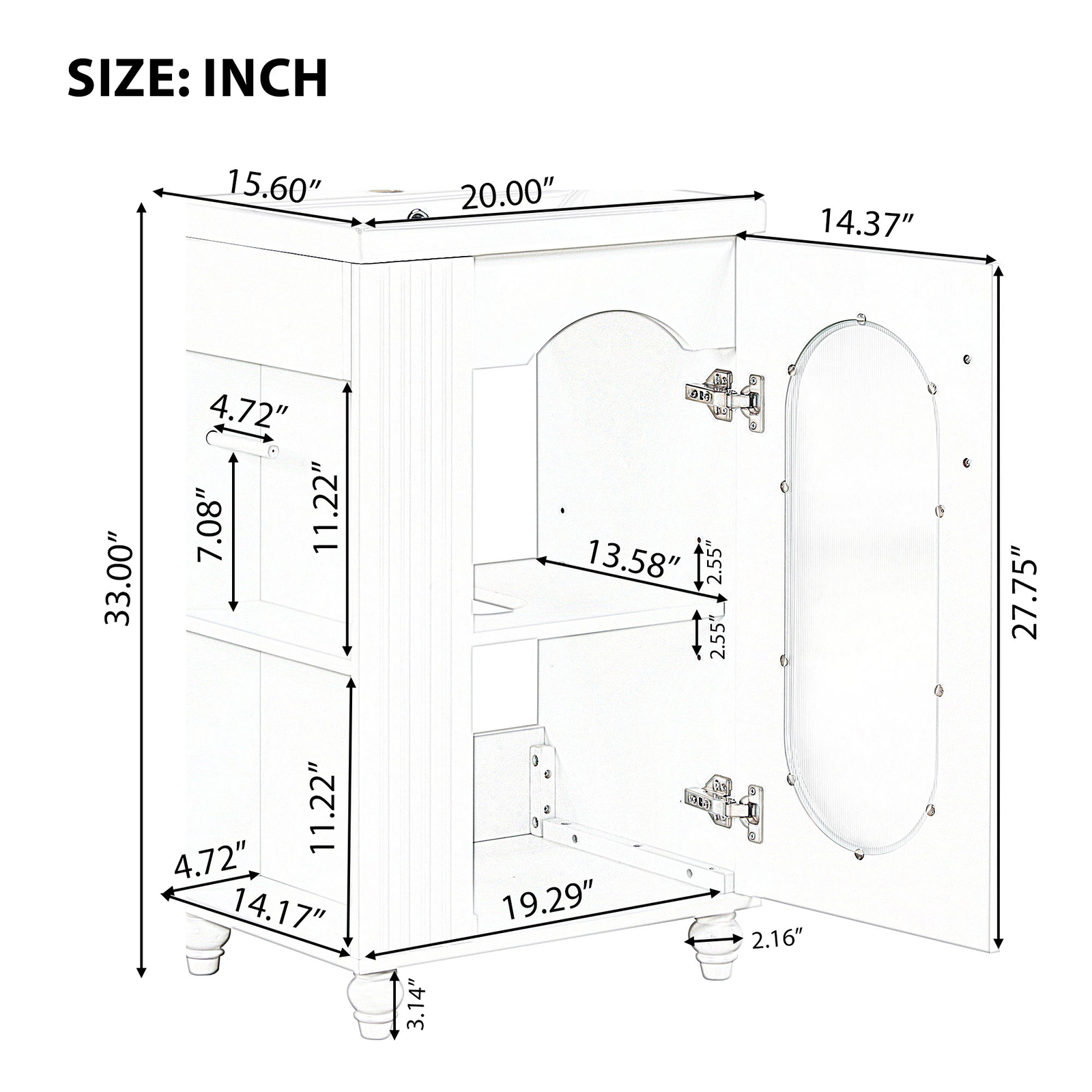 20″ Bathroom Vanity with Sink, Bathroom Vanity Cabinet with Two-tier Shelf Black