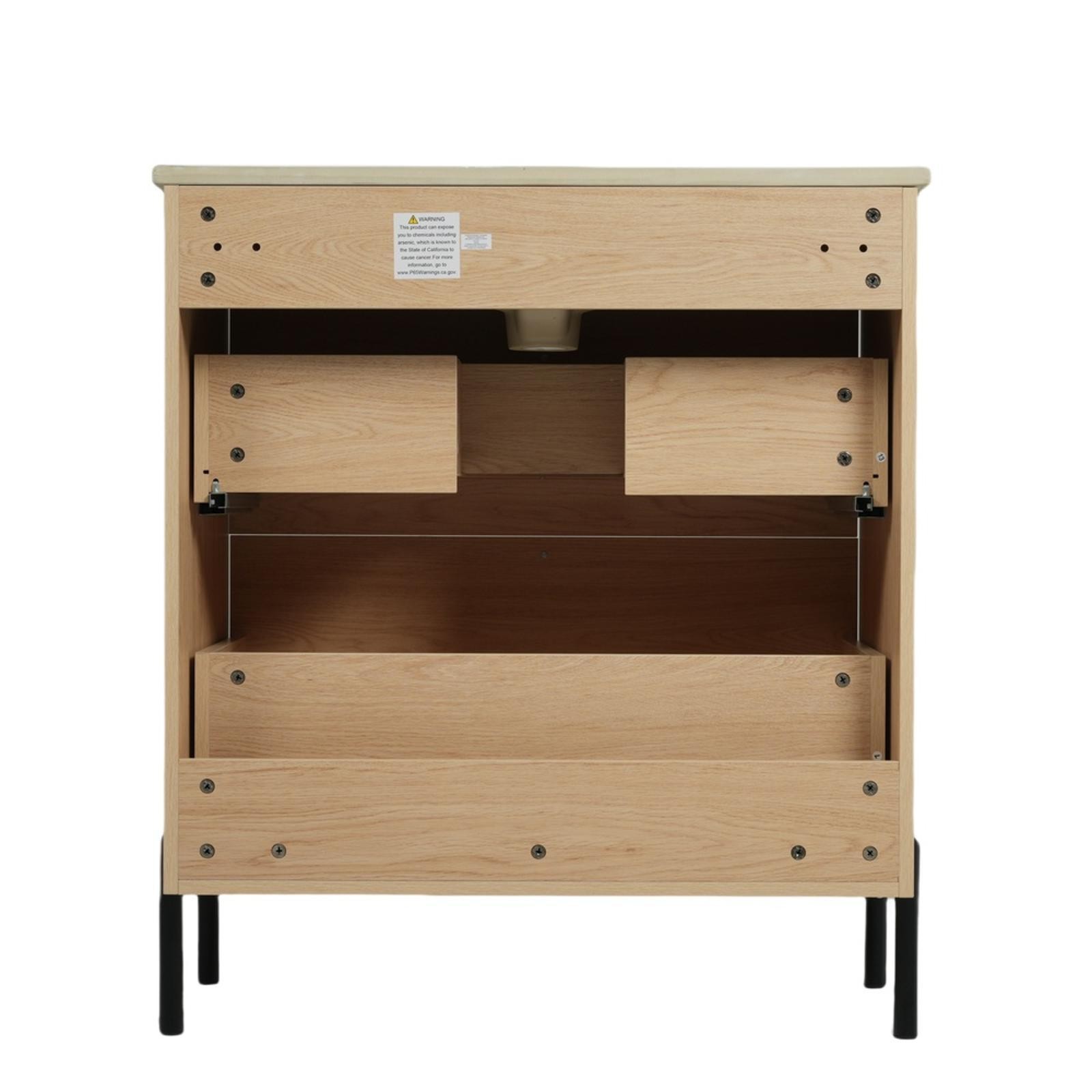 Bathroom Vanity Cabinet Ceramic Sink Drawers Fluted Details Soft Close Furniture