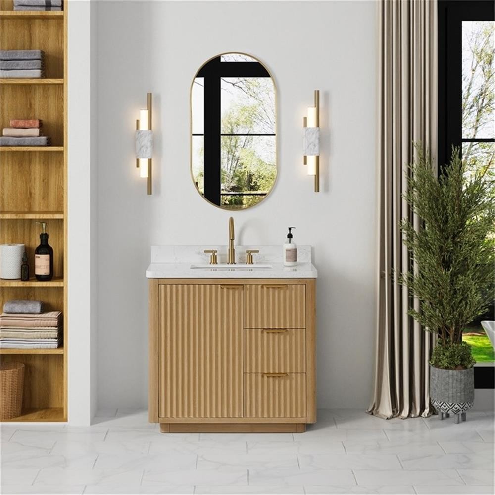 Cadiz 36″ Single Bathroom Vanity in Washed Ash Grey w/Lightning White top&Mirror