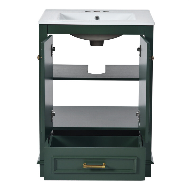 24” Bathroom Vanity with Ceramic Sink Combo Green Cabinet w/Doors & Drawers