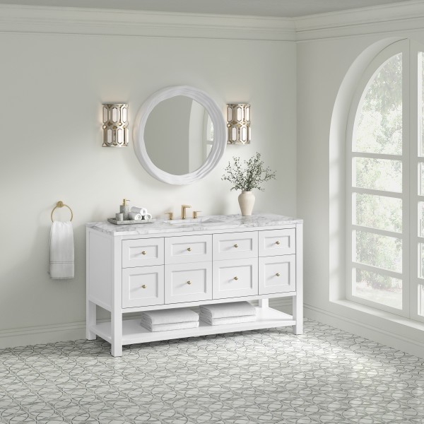 60″ James Martin Breckenridge 330-V60S-BW-3CAR Vanity Cabinet Carrara Marble Top