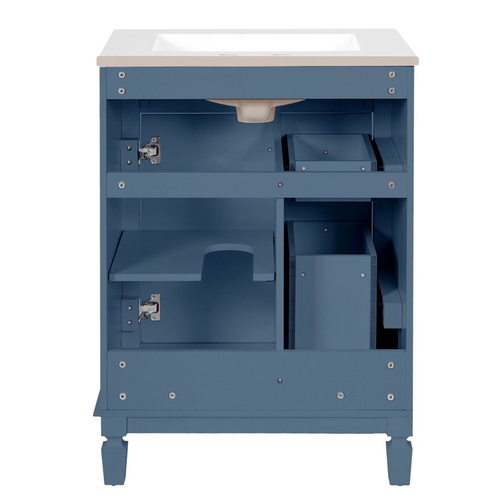 24 Inch Modern Blue Bathroom Vanity with Ceramic Sink Solid Wood MDF Cabinet