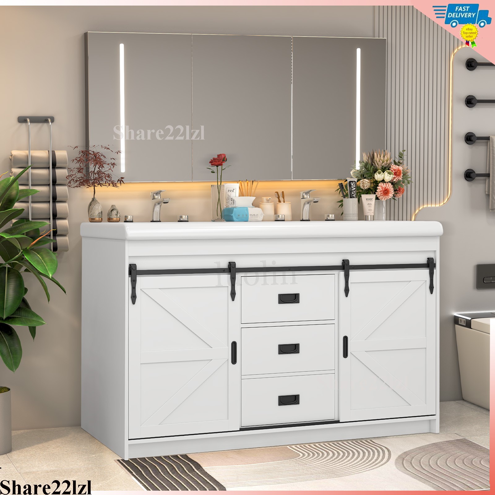 47″ Bathroom Vanity with Ceramic Sink Modern Storage Cabinet w/Soft Close Doors