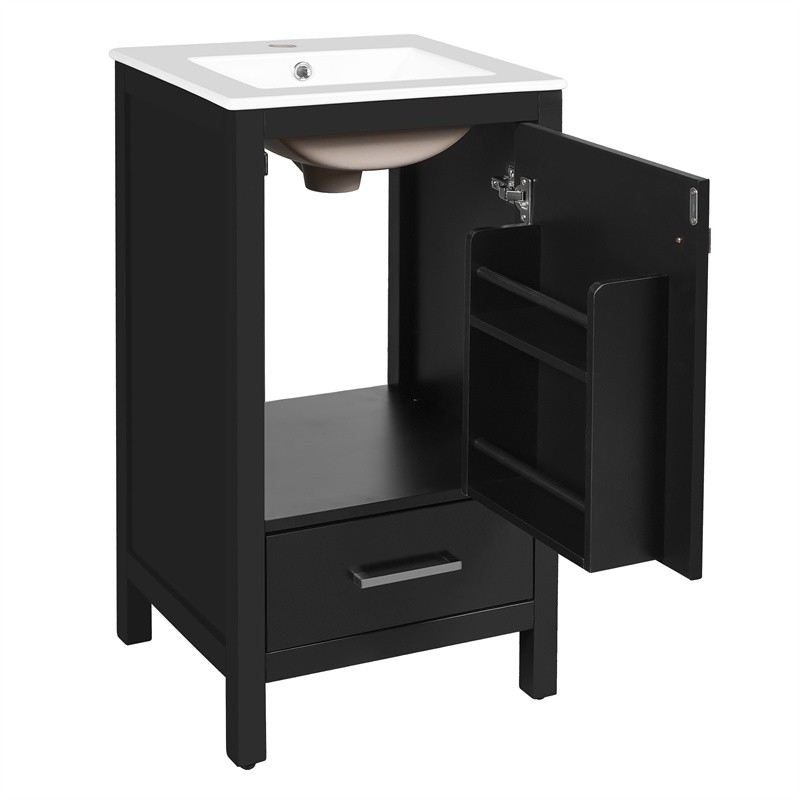 18″ Modern Bathroom Vanity with Ceramic Sink,Soft-Close Drawers & Door Organizer