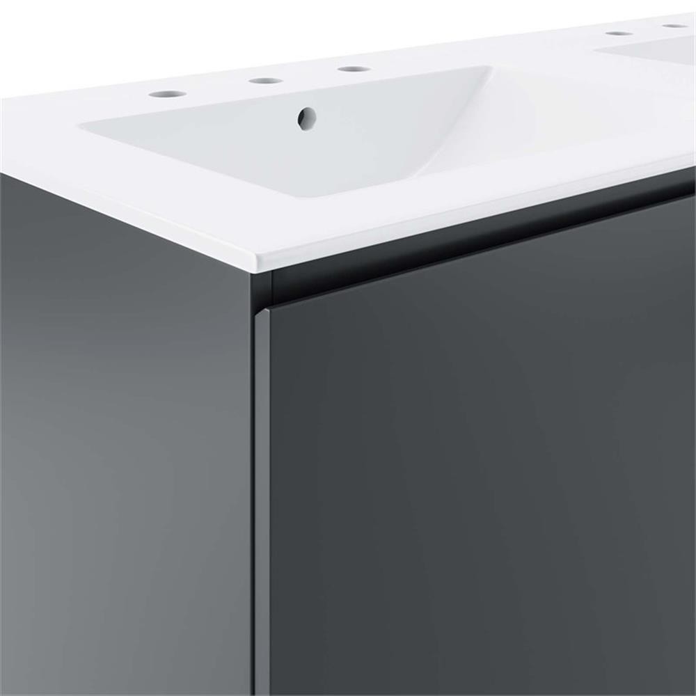 Pemberly Row 48″ Modern Wood/Ceramic Double Sink Bathroom Vanity in Gray/White