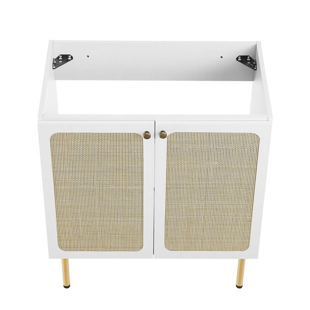 Modway Chaucer 30″ Wood & Rattan Bathroom Vanity with Adjustable Shelf in White