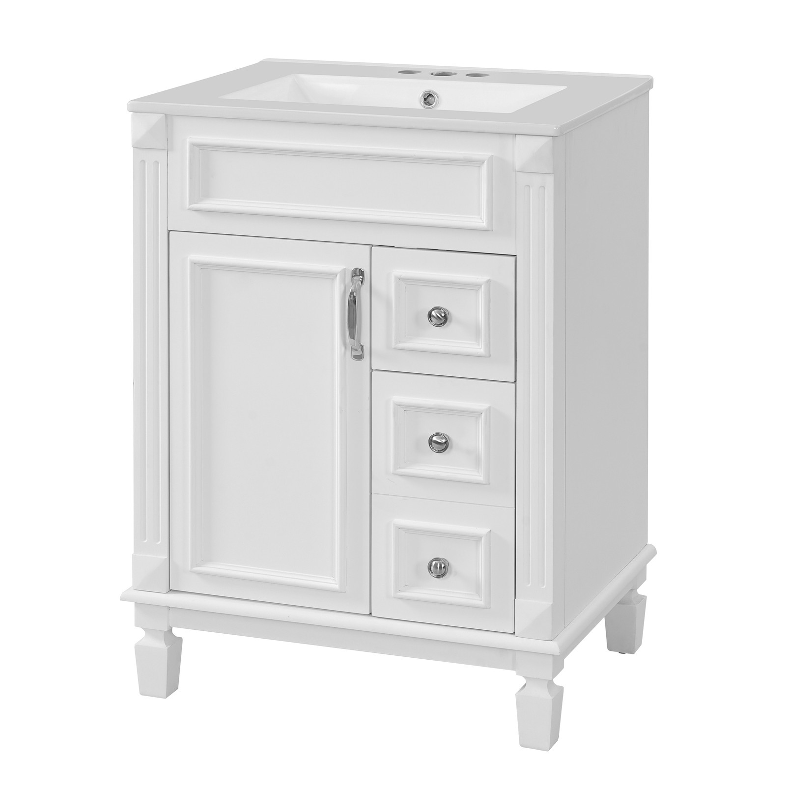 24″ Bathroom Vanity w/Ceramic Sink, Small Bathroom Sink Cabinet with 2 Drawers