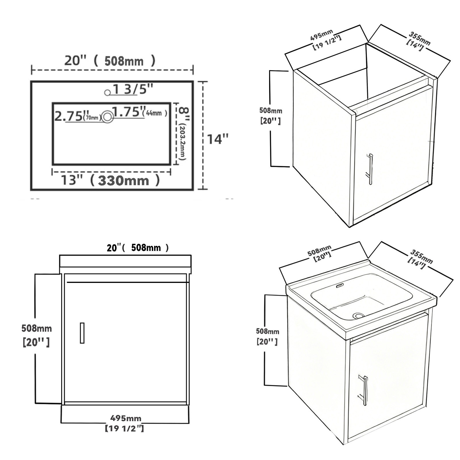 20″ Floating Bathroom Vanity Combo Wall Mounted Plywood Cabinet White