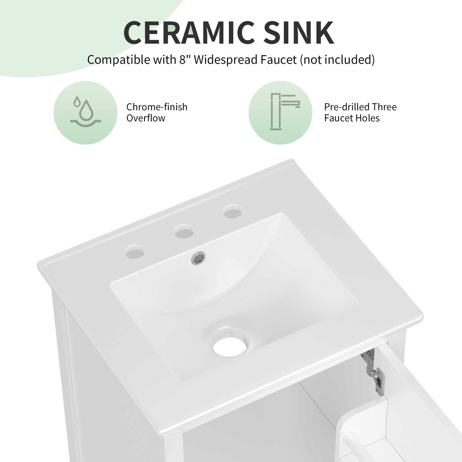 20″ Bathroom Vanity with Ceramic Sink, Cabinet & Drawer, White