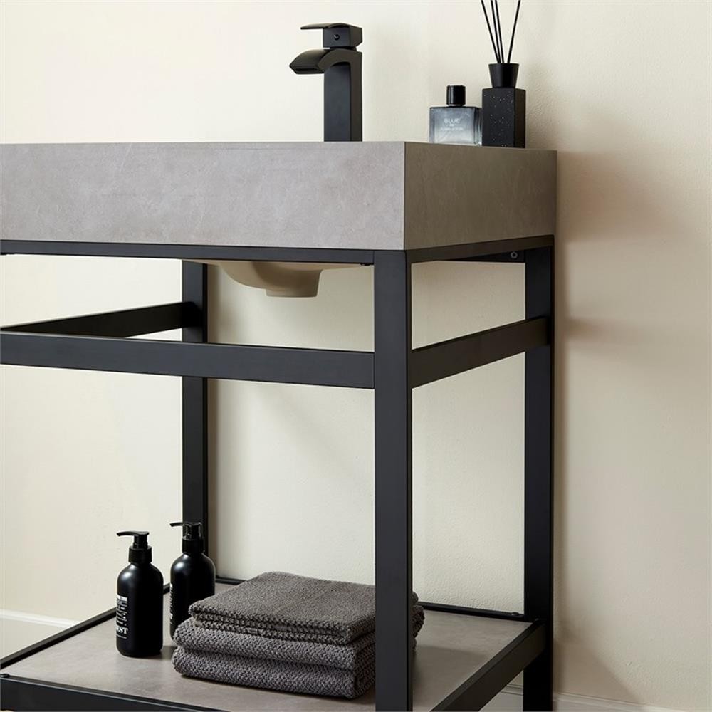 Funes 24″ Single Sink Bathroom Vanity in Matte Black Frame Gray Top No Mirror