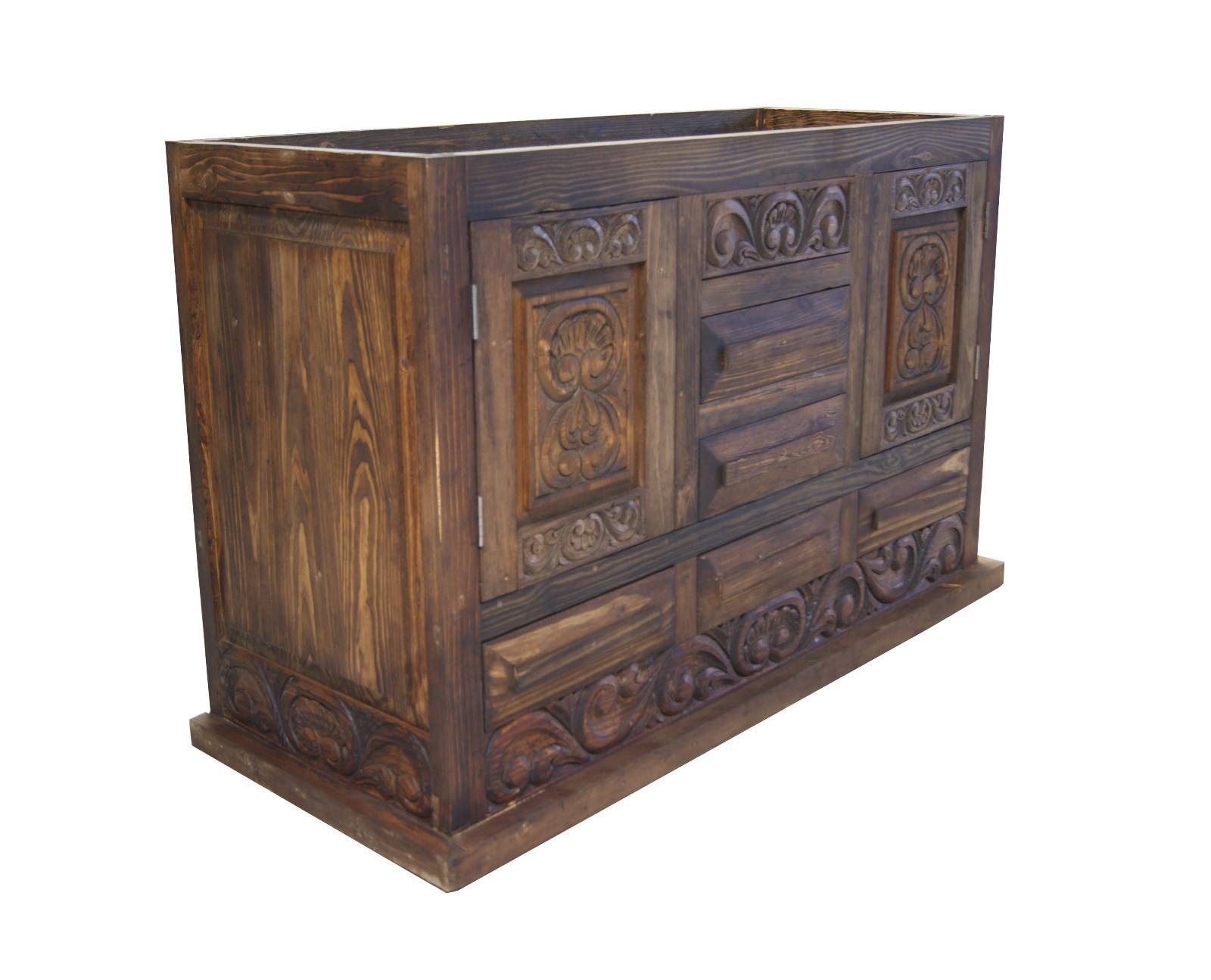 Shipwreck Rustic Gray Carved Wood Bathroom Vanity 60″ wide