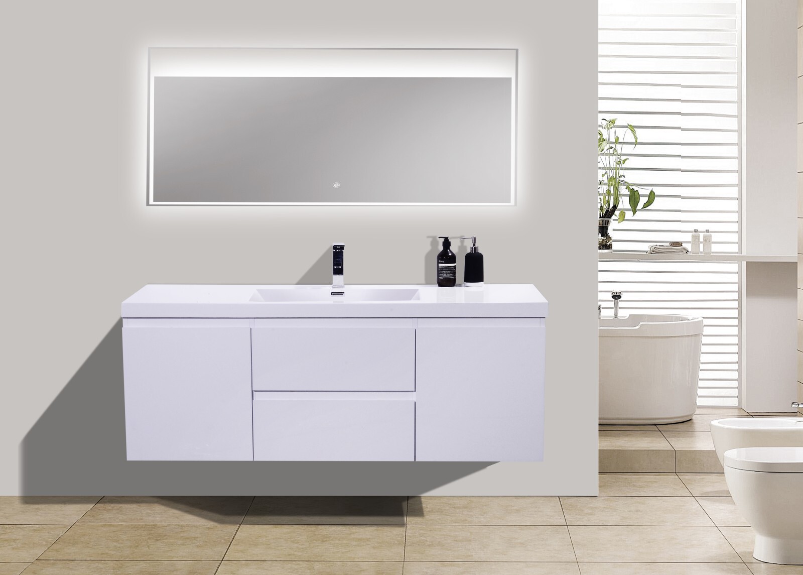 BOHEMIA LINA 60″ WALL MOUNTED VANITY WITH REINFORCED ACRYLIC SINK