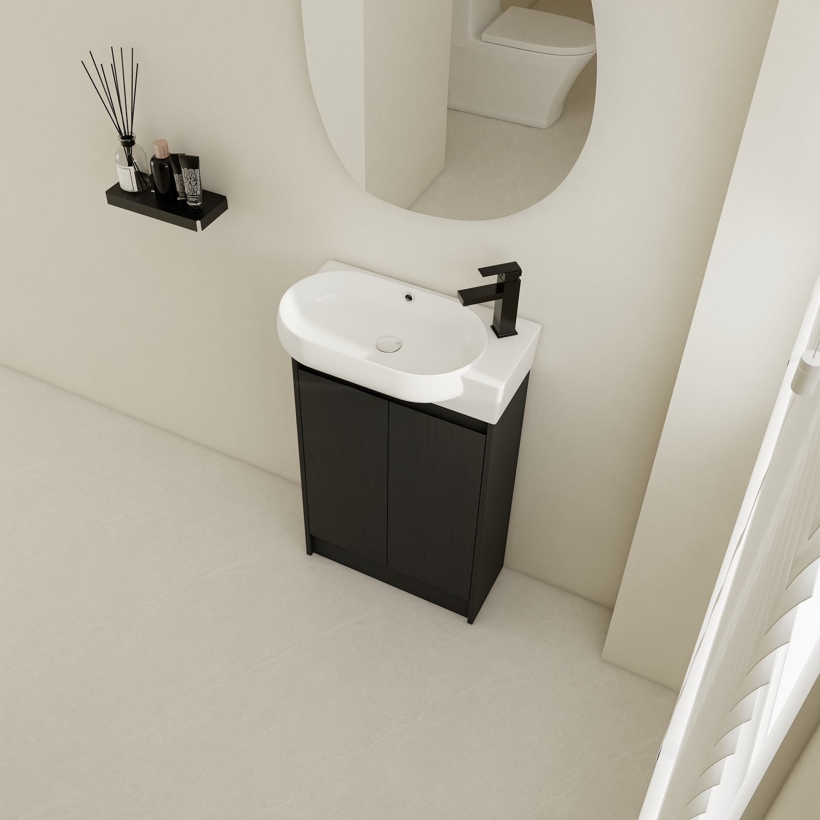 23″ plywood Freestanding Small Bathroom Vanity Cabinet +Ceramic Sink Basin Black