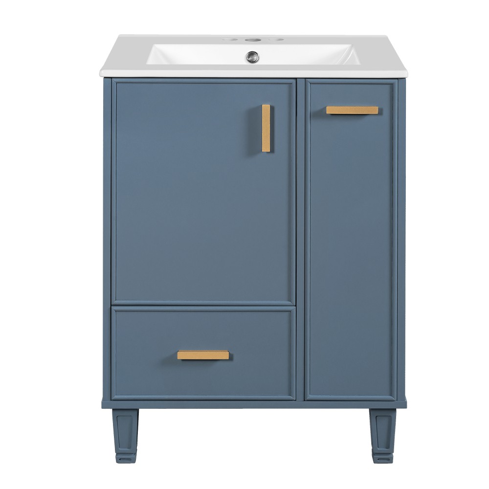 24″ Grey Blue Bathroom Vanity with Ceramic Sink Solid Wood Frame MDF Board