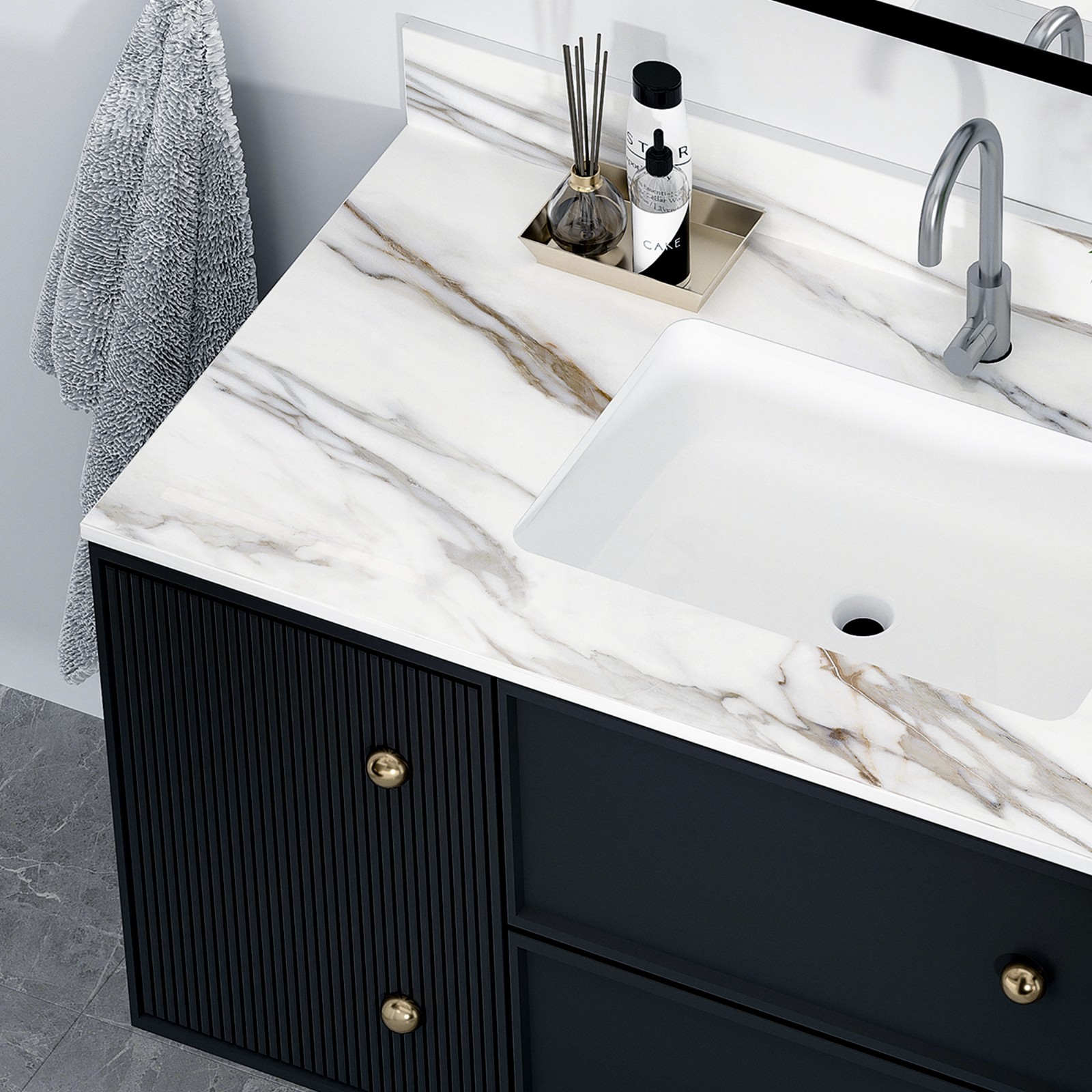 43″ Marble Vanity Top with Undermount Sink & Backsplash Carrara White