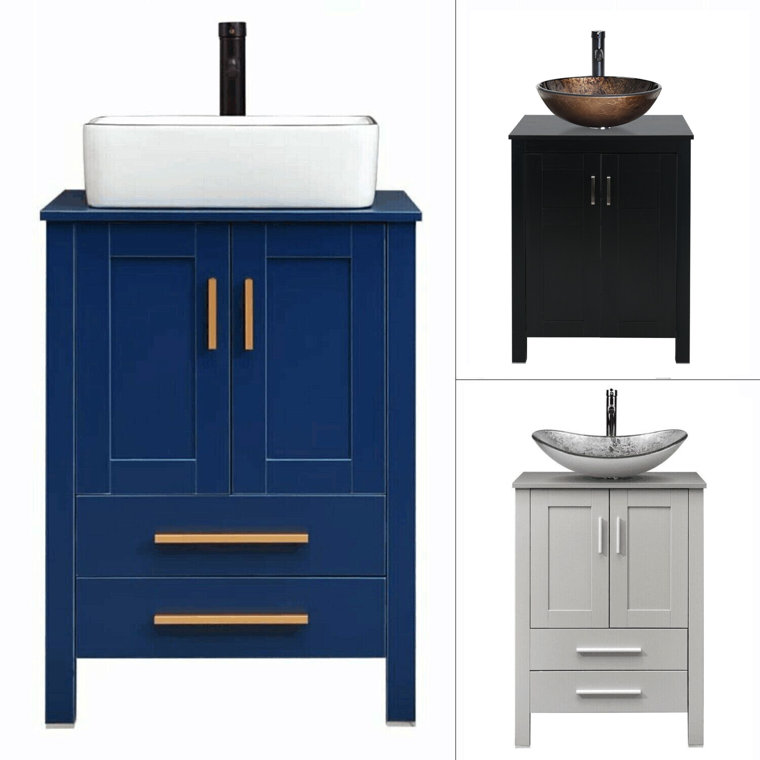 ELECWISH 24” Bathroom Vanity with Vessel Sink Cabinet with Basin Faucet Drain