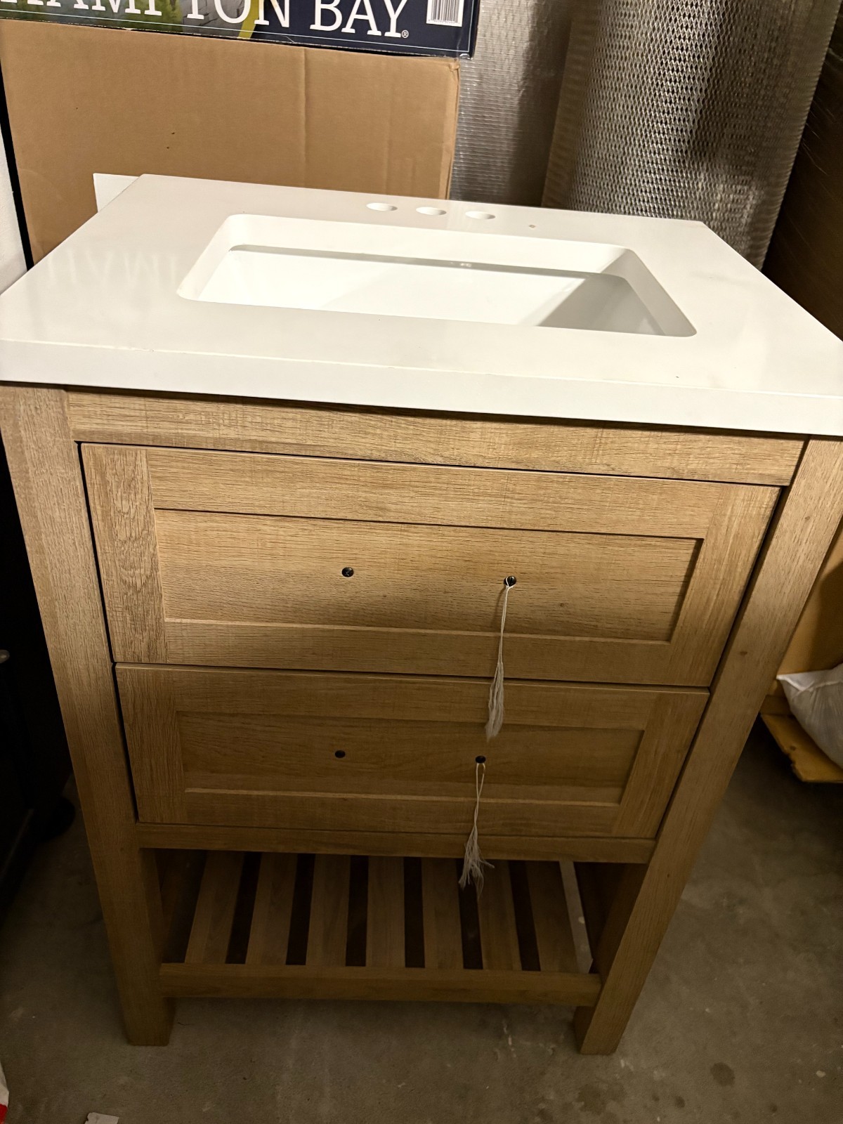 Brand New Oak Color Bathroom Vanity w/ Square Top Mount Sink 24’W 19’D 34′ Tall