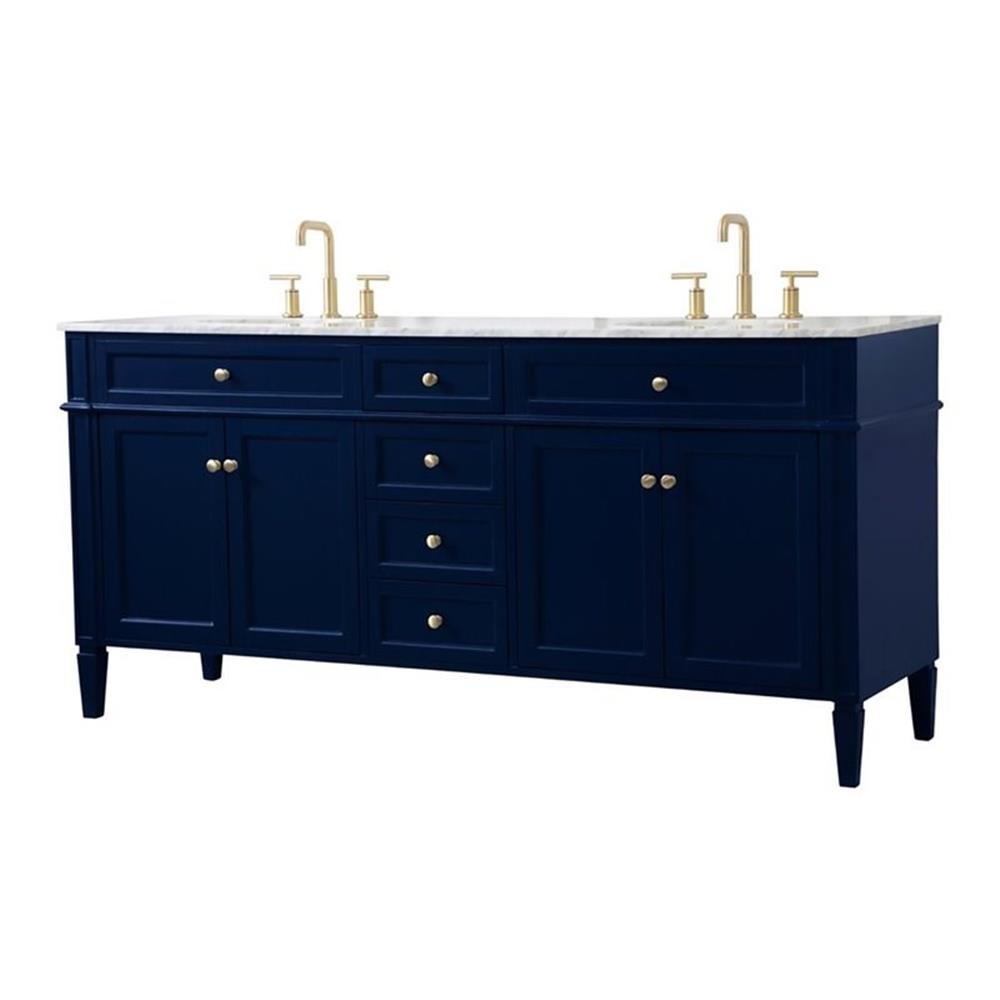 Elegant Decor Park Avenue 72″ Metal MDF Marble Double Bathroom Vanity in Blue