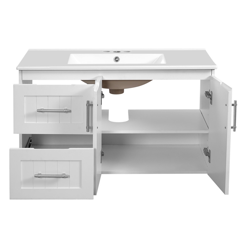 36″ Wall Mounted Bathroom Vanity w/Sink,Floating Vanity Cabinet,2 Drawers, Doors