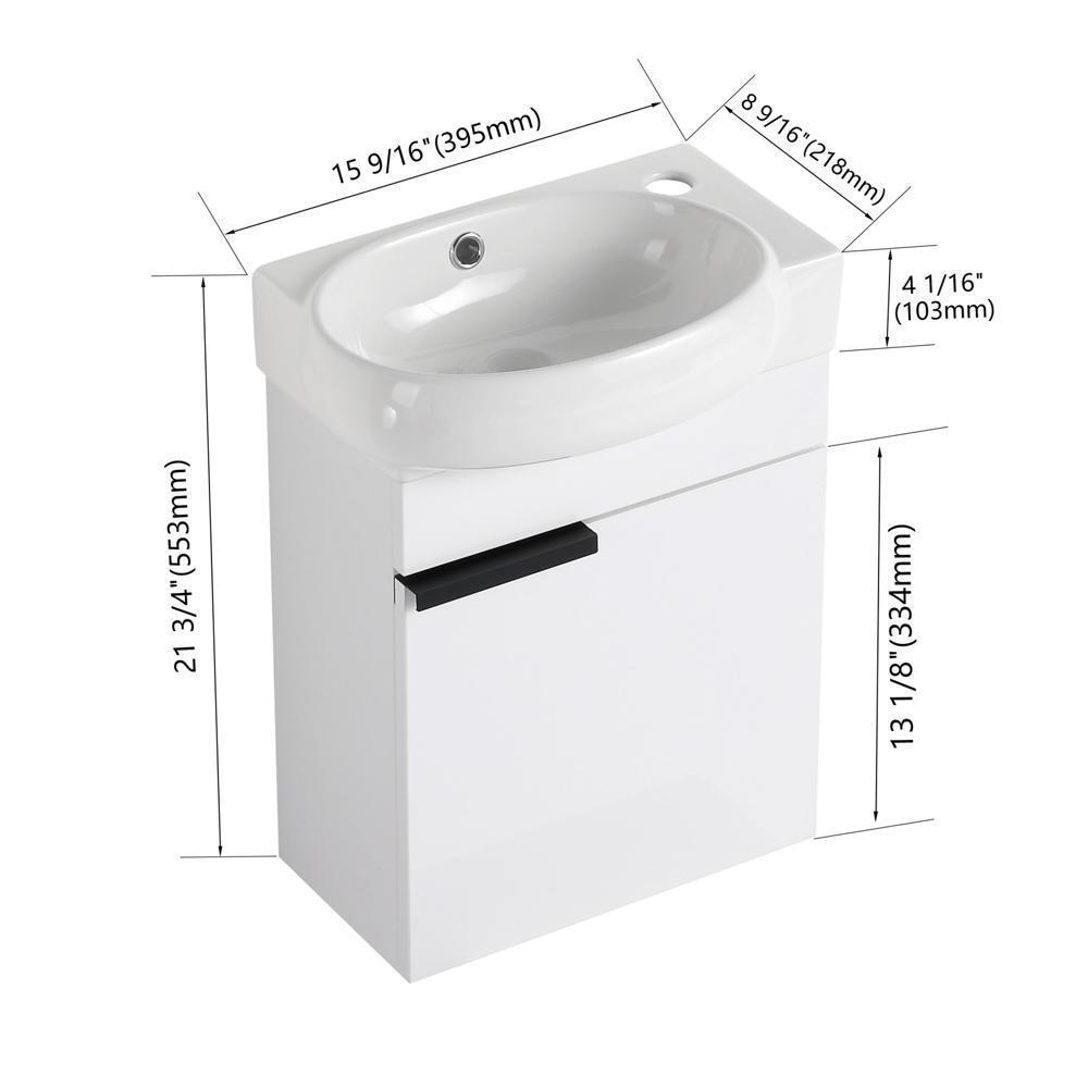 Soft Close Doors Bathroom Vanity With Sink 16 Inch