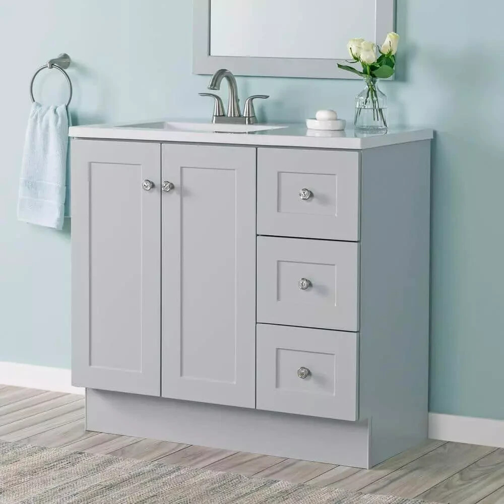 Glacier Bay Single Sink Bath Vanity in Pearl Gray W/ White Cultured Marble Top