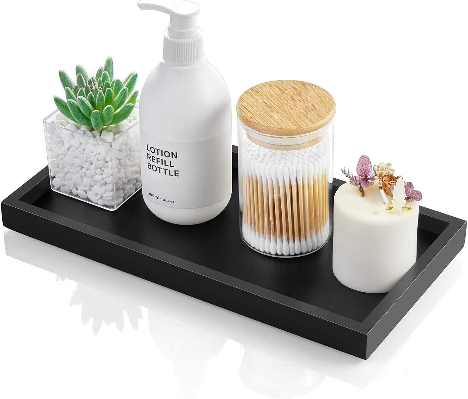 Bathroom Vanity Tray Black Wood Organizer for Countertop Makeup Perfume Jewelry