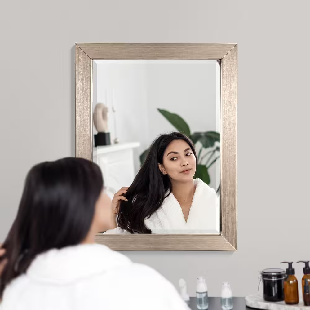 Modern 26 In. W X 32 In. H Framed Rectangular Beveled Edge Bathroom Vanity Mirro