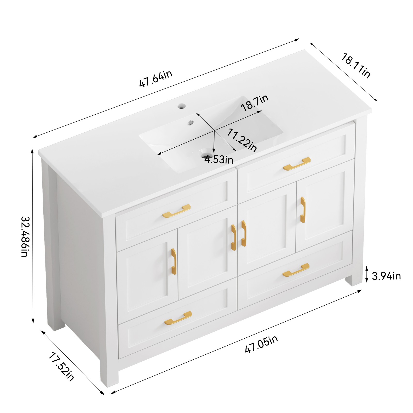 Modern 48″ White Bathroom Vanity with Resin sink Combo, Abundant Storage Cabinet