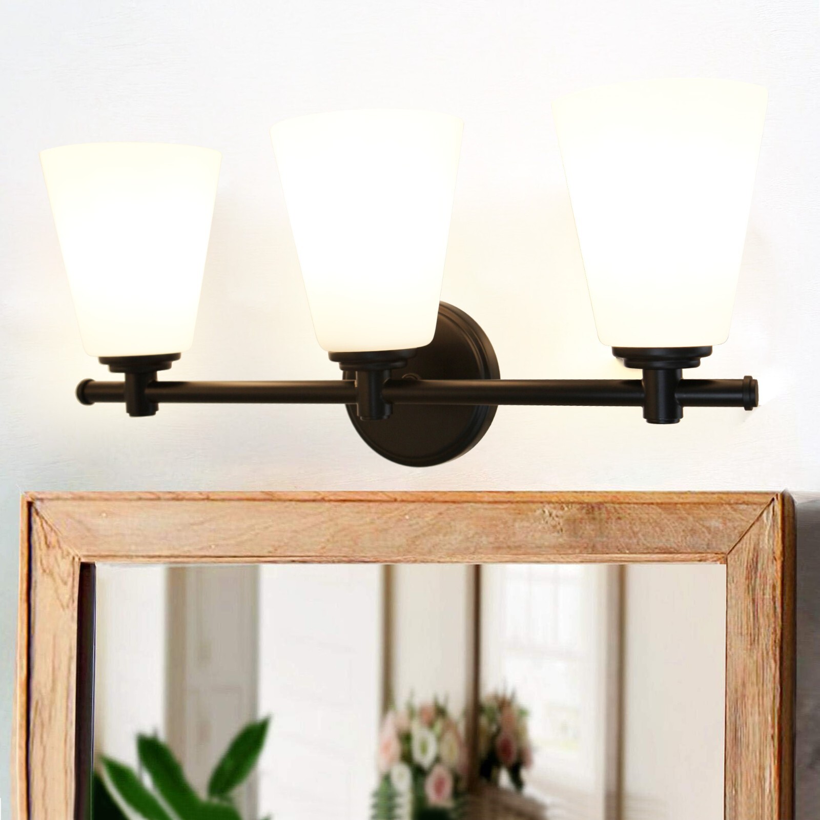 Lucere modern Vanity Wall Sconce LED 3-Light Bathroom Opal Glass shade fixtures
