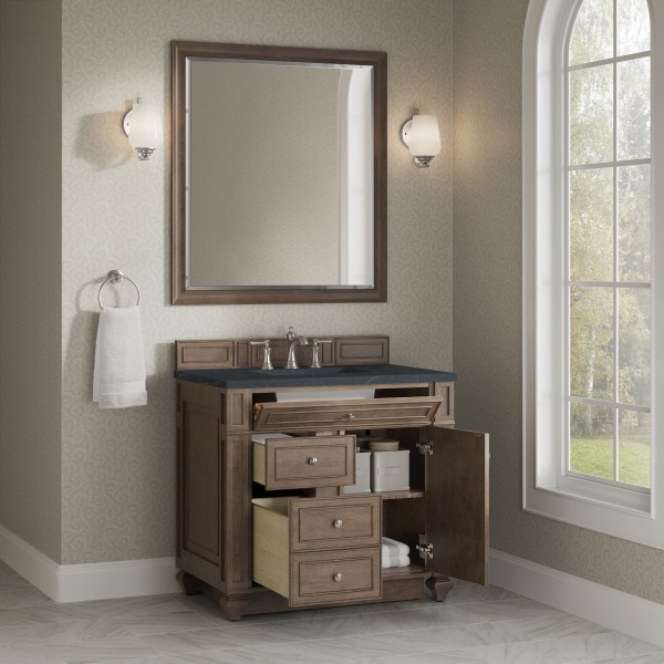 36″ James Martin Bristol 157-V36-WW-3CSP Vanity Cabinet Charcoal Soapstone Top