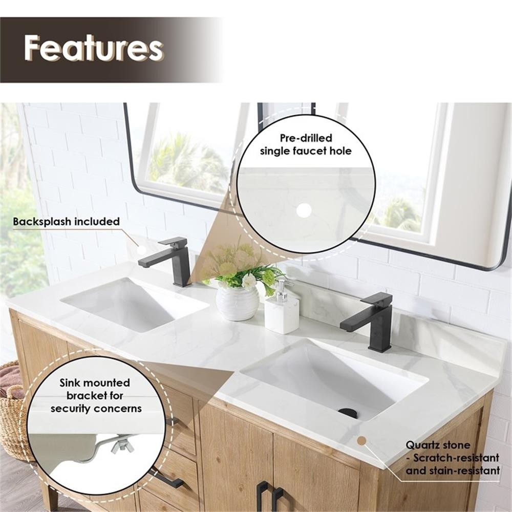 Altair Design Laurel 60″ Wood Vanity without Mirror in Weathered Fir Brown/White