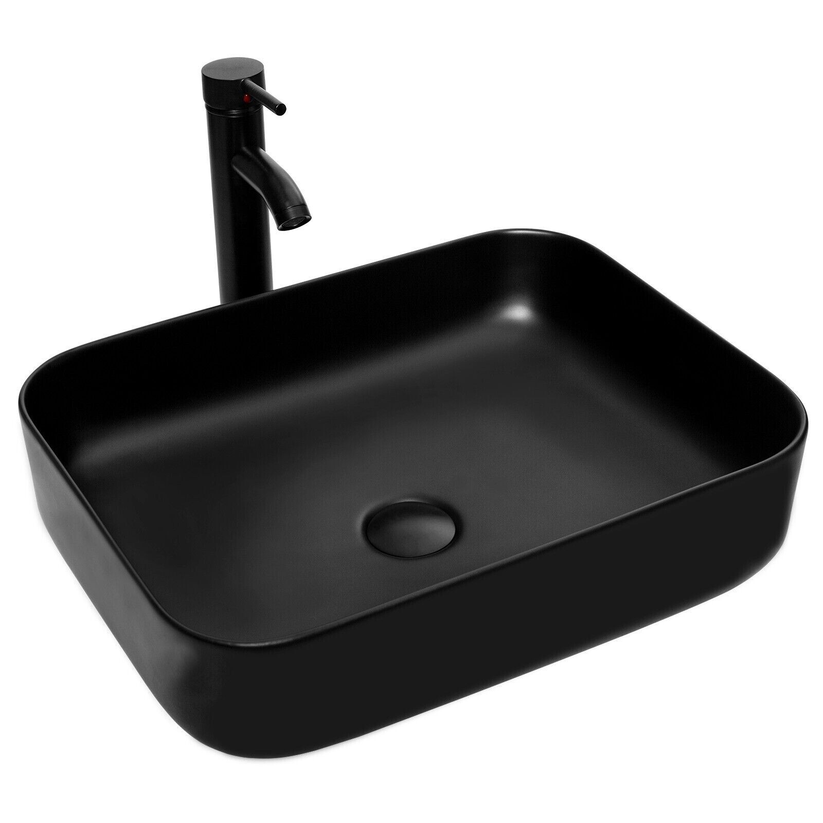 28” Floating Bathroom Vanity Black Cabinet with Sink Vessel Side Shelves Mirror
