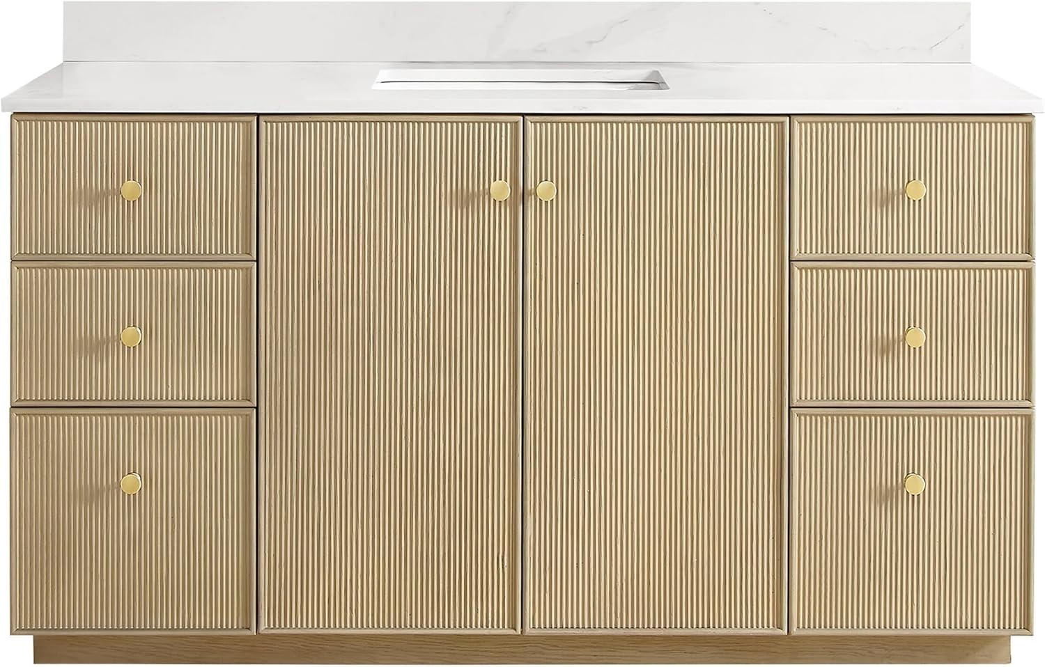 VINNOVA Oza 60″ Single Bath Vanity in Aged Natural Oak with Fish Maw White Quart