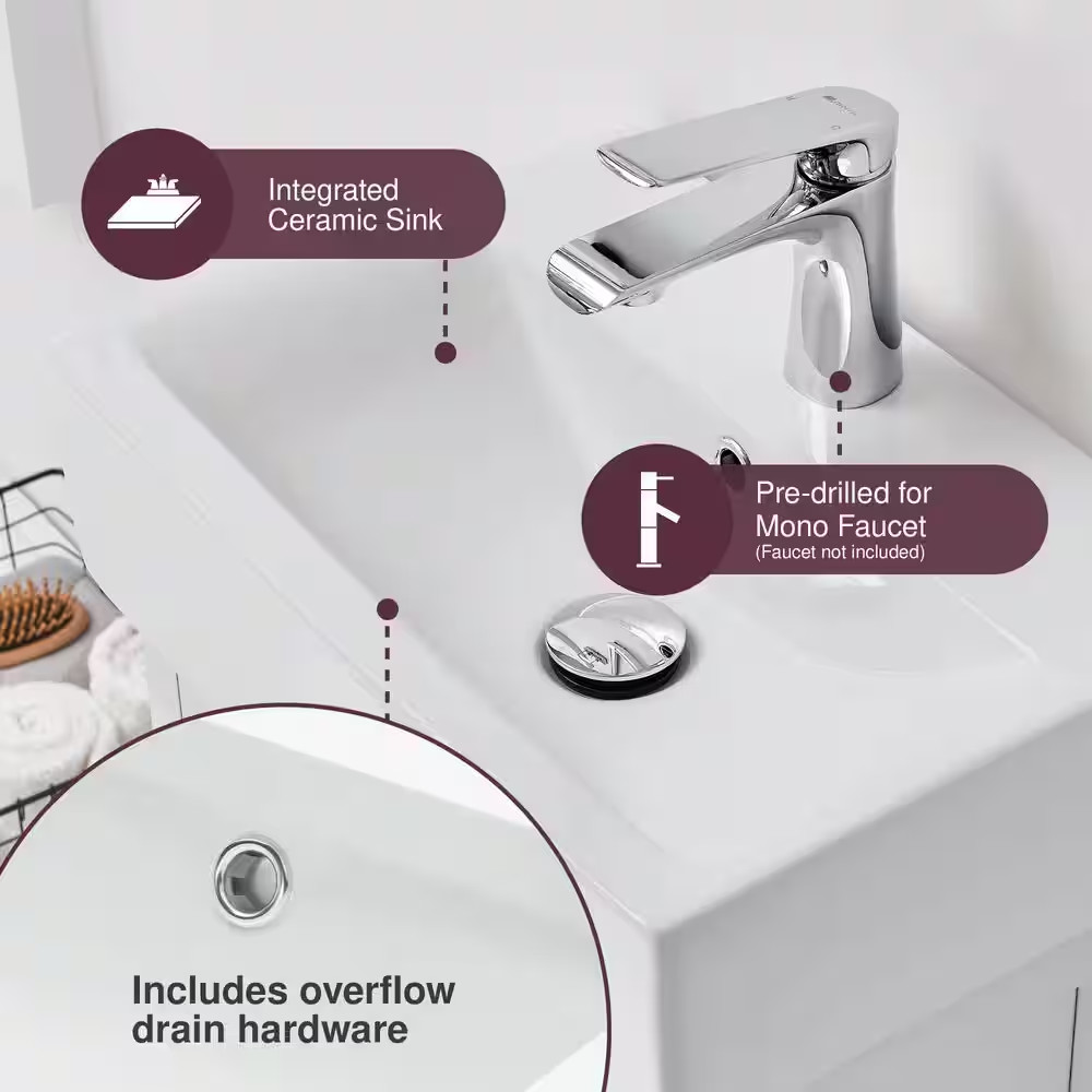 Arvesen 18 In. Single Sink Compact Bath Vanity in White with White Ceramic Top