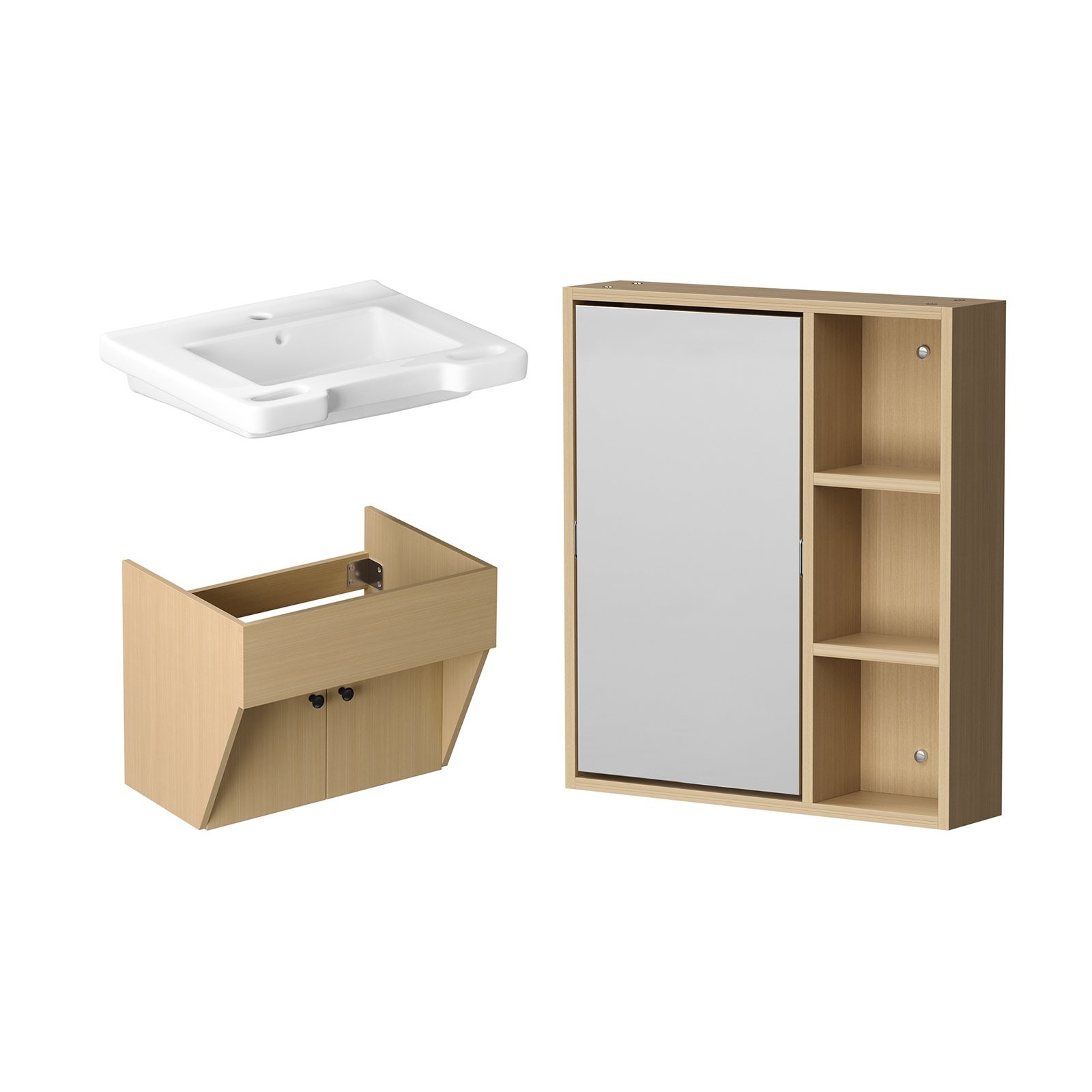 24″ Wall-Mount Small Bathroom Vanity w/ Sink Mirror Cabinet Combo for Elderly