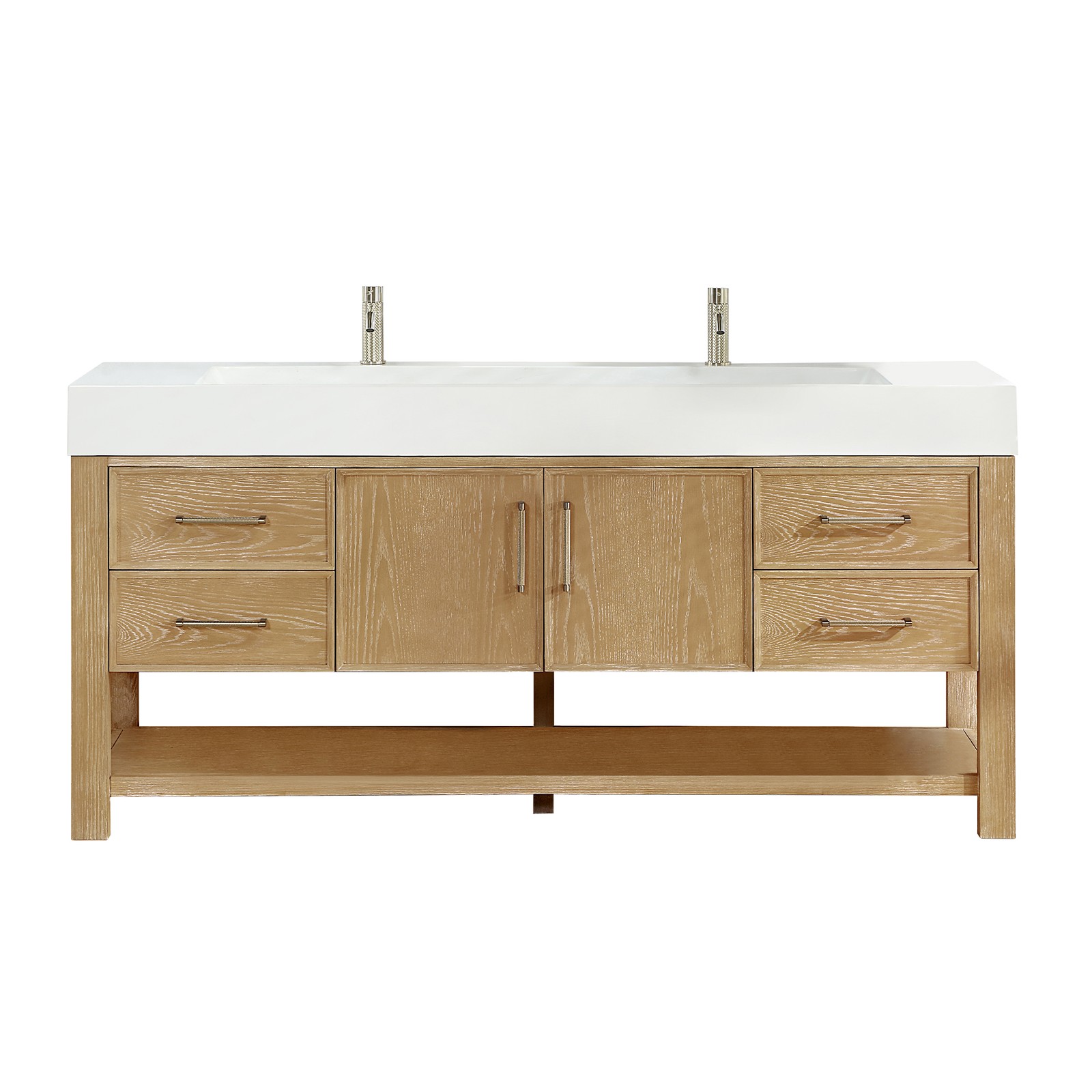 Vera 72″ Single Bath Vanity in Washed Ash Grey with White Integrated Stone Sink