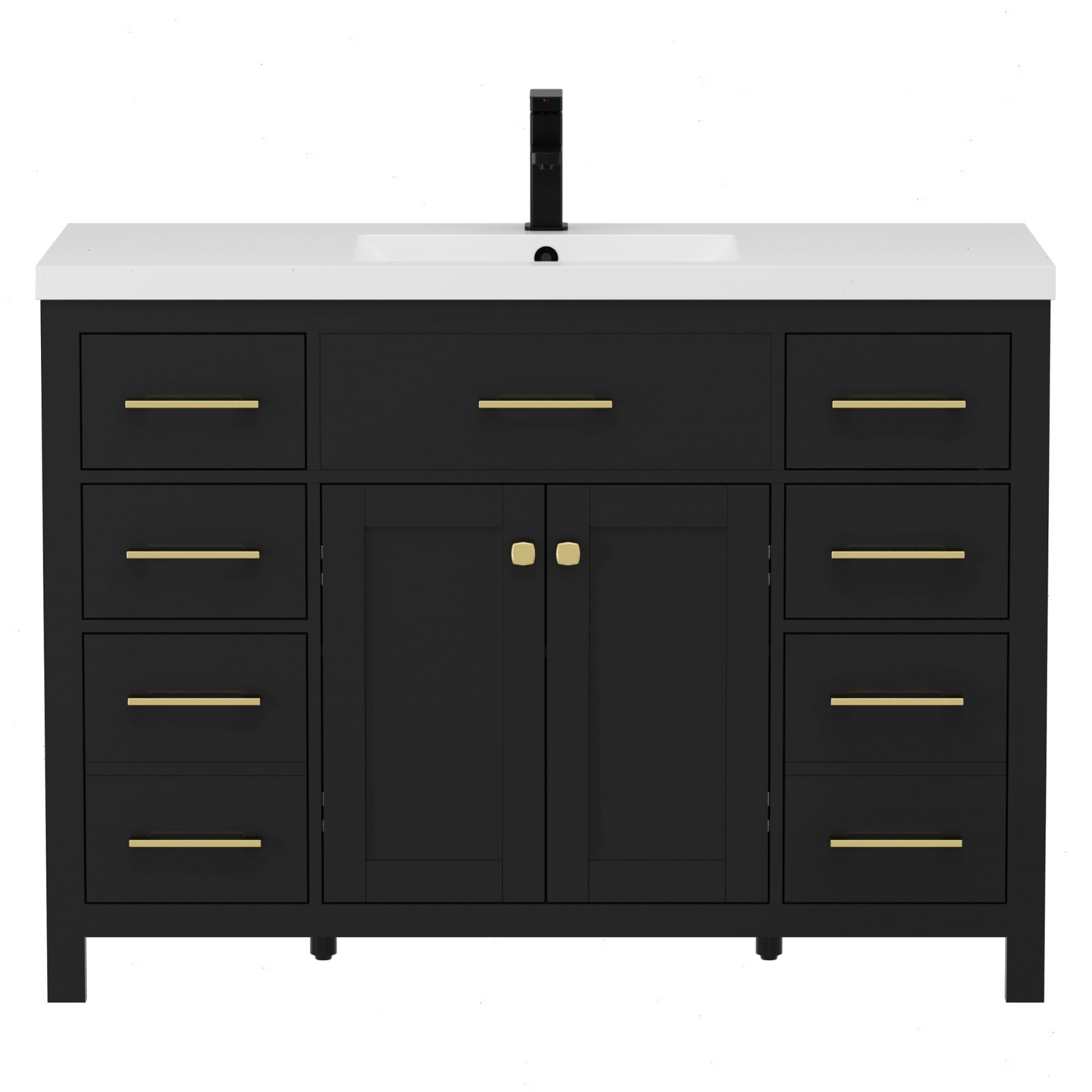48″ Freestanding Single Sink Bathroom Vanity With Resin Top, Faucet